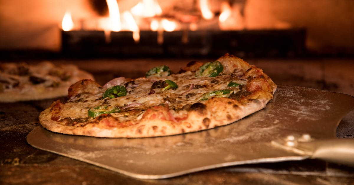 Appetizing gourmet pizza cooked in a wood-fired oven, showcasing artisanal toppings.